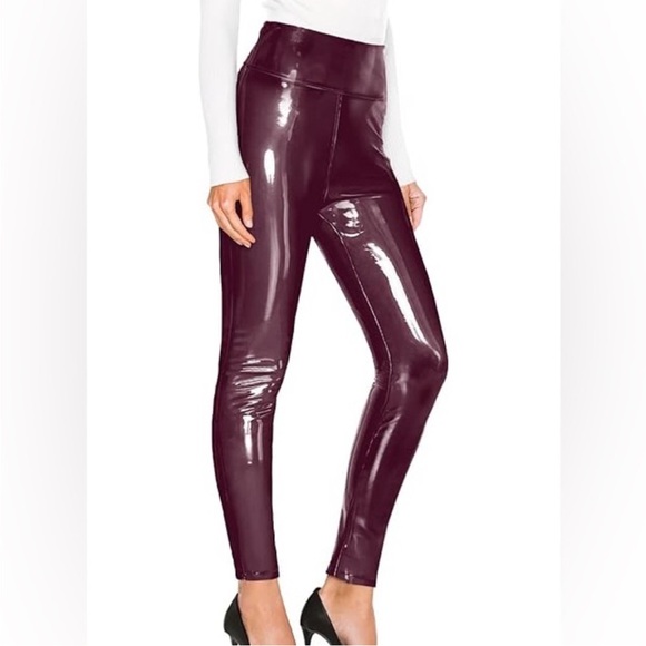 SPANX Medium Petite Leggings Faux Leather Patent Leggings in Ruby NWT - Picture 1 of 13